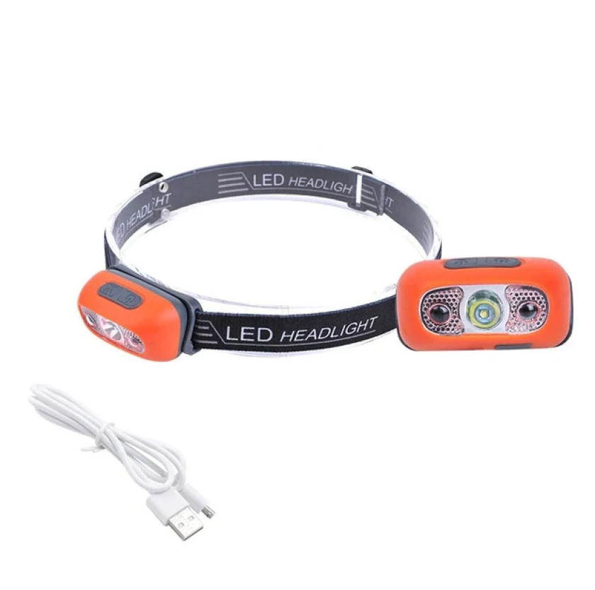 Светодиодный аккумуляторный налобный фонарь 3xLED Mini Headlamp 350 lumens 800mAh USB Orange, фото 1