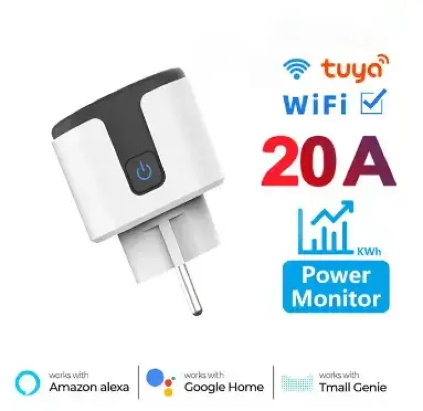 Розумна смарт розетка Tuya Smart WiFi Head 20А з лічильником електроенергії 4400W Grey (smart20AGrey), фото 1