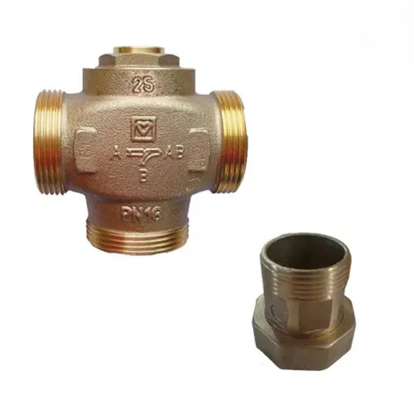 Клапан трехходовой HERZ Teplomix DN25 61°C (1 1/4" резьба) (1776603) + комплект накидных гаек 1x1 1/4" (3шт), фото 1