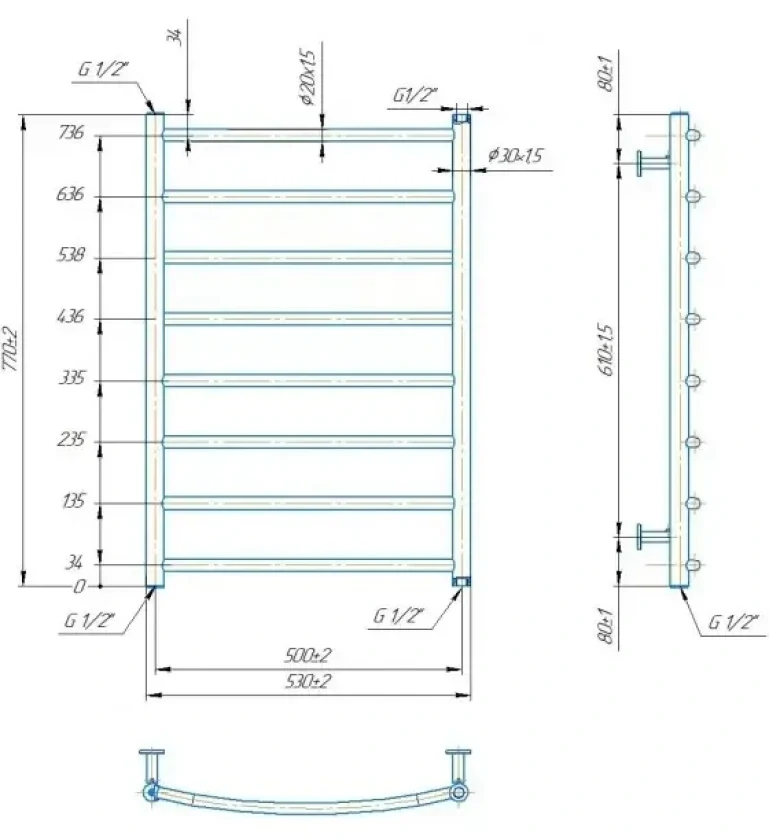 Водяна рушникосушка Mario INOX Класік 570х530/500мм (1.8.044555.P), фото 3
