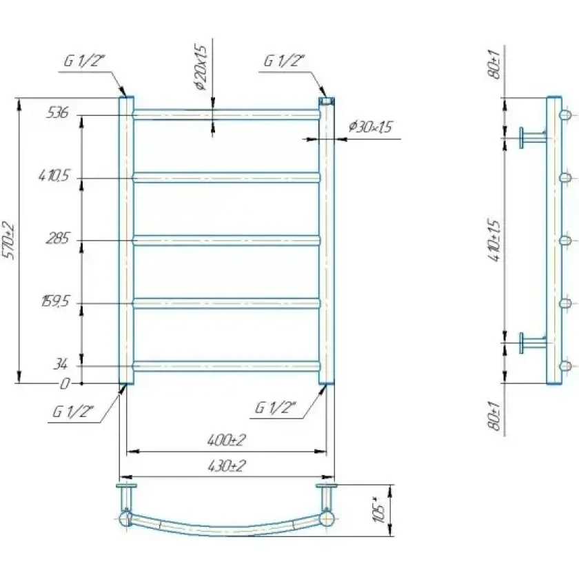 Водяна рушникосушка Mario INOX Класік HP 570х430/400мм (1.8.044569.P), фото 4