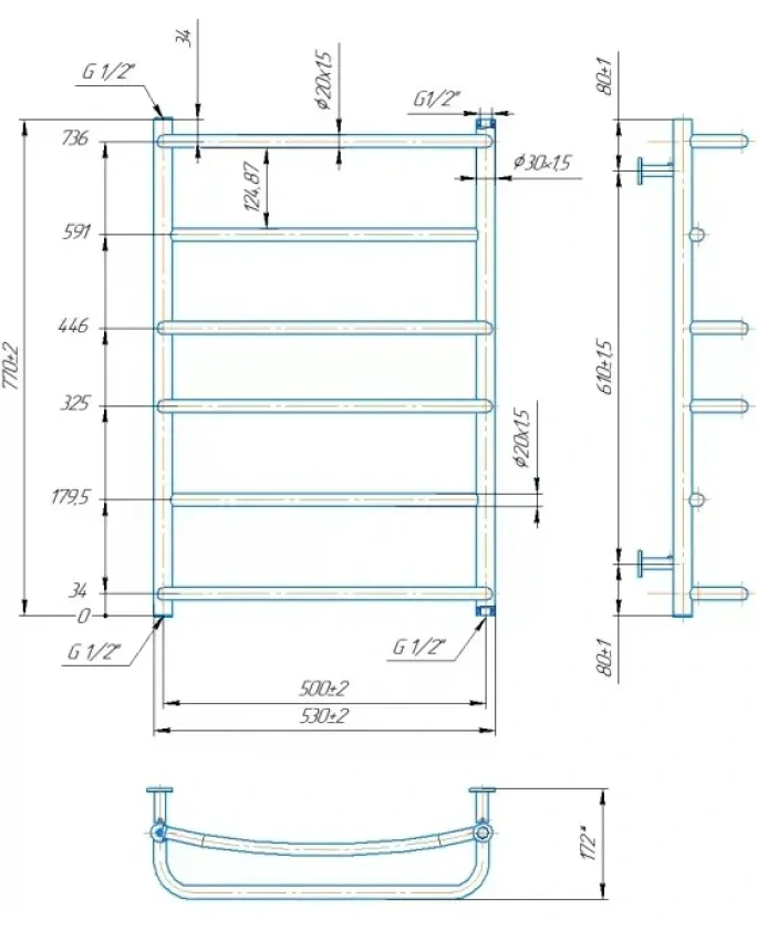 Водяна рушникосушка Mario INOX Люкс HP 770х530/500мм (1.8.044583.P), фото 4