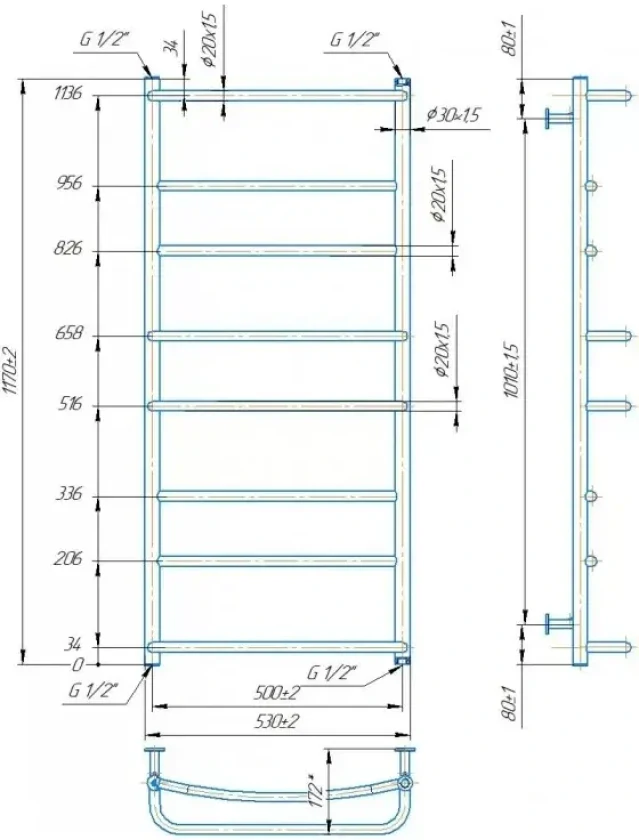 Водяна рушникосушка Mario INOX Люкс HP 1170х530/500мм (1.8.044584.P), фото 4