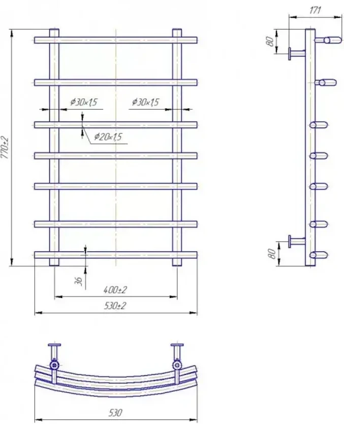 Водяна рушникосушка Mario INOX Маріо 770х530/400мм (1.8.044589.P), фото 4