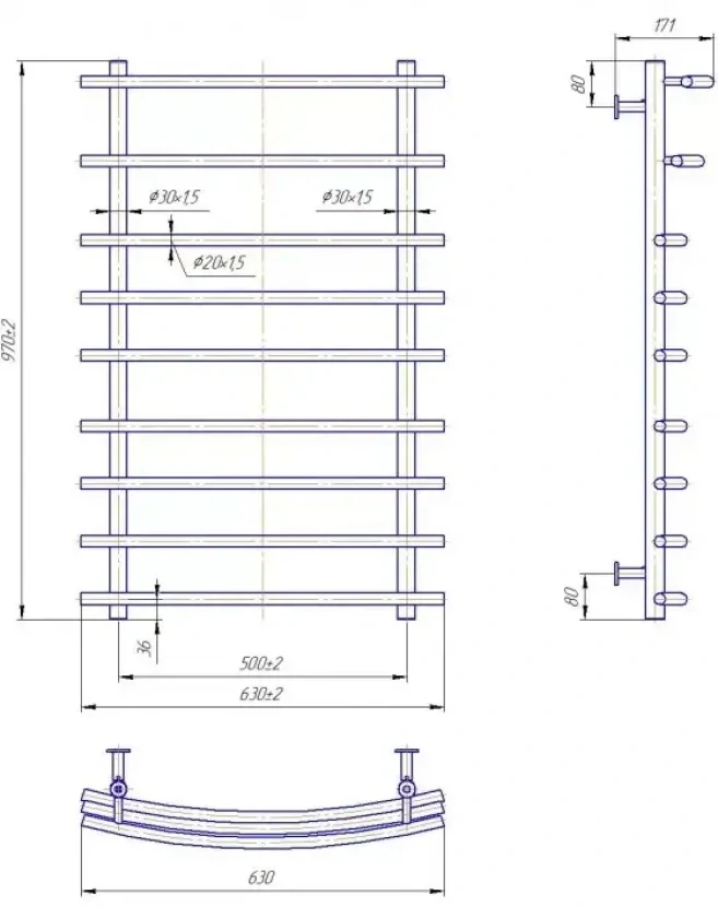 Водяна рушникосушка Mario INOX Маріо 970х630/500мм (1.8.044591.P), фото 4