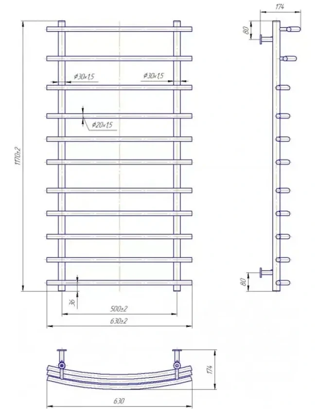 Водяной полотенцесушитель Mario INOX Марио 1170х630/500мм (1.8.044592.P), фото 4