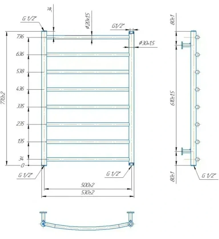 Водяна рушникосушка Mario INOX Класік 770х530/500мм (1.8.044557.P), фото 4