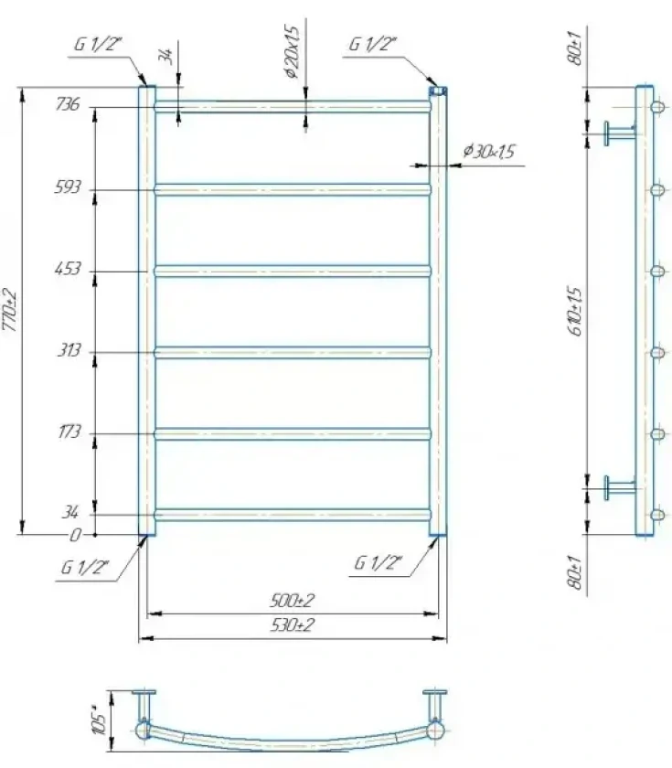 Водяна рушникосушка Mario INOX Класік HP 770х530/500мм (1.8.044571.P), фото 4