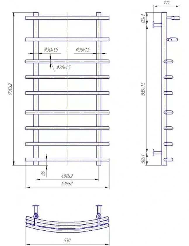 Водяна рушникосушка Mario INOX Маріо 970х530/400мм (1.8.044590.P), фото 4