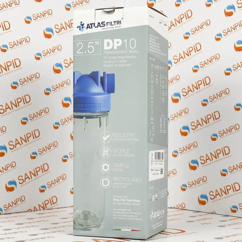 Комплект фильтр-колба Atlas Filtri 10" DP Mono 1" + картридж полипропиленовая нить 20 мкм SanPid (RA1280701+PPW251020), фото 3