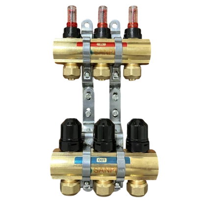 Колектор для теплої підлоги з витратоміром і євроконусами 1x3 (L 1.3) SanPid S9181 латунь