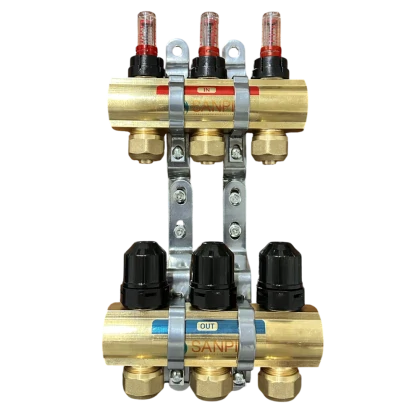 Колектор для теплої підлоги з витратоміром і євроконусами 1x9 (L 1.9) SanPid S9188 латунь